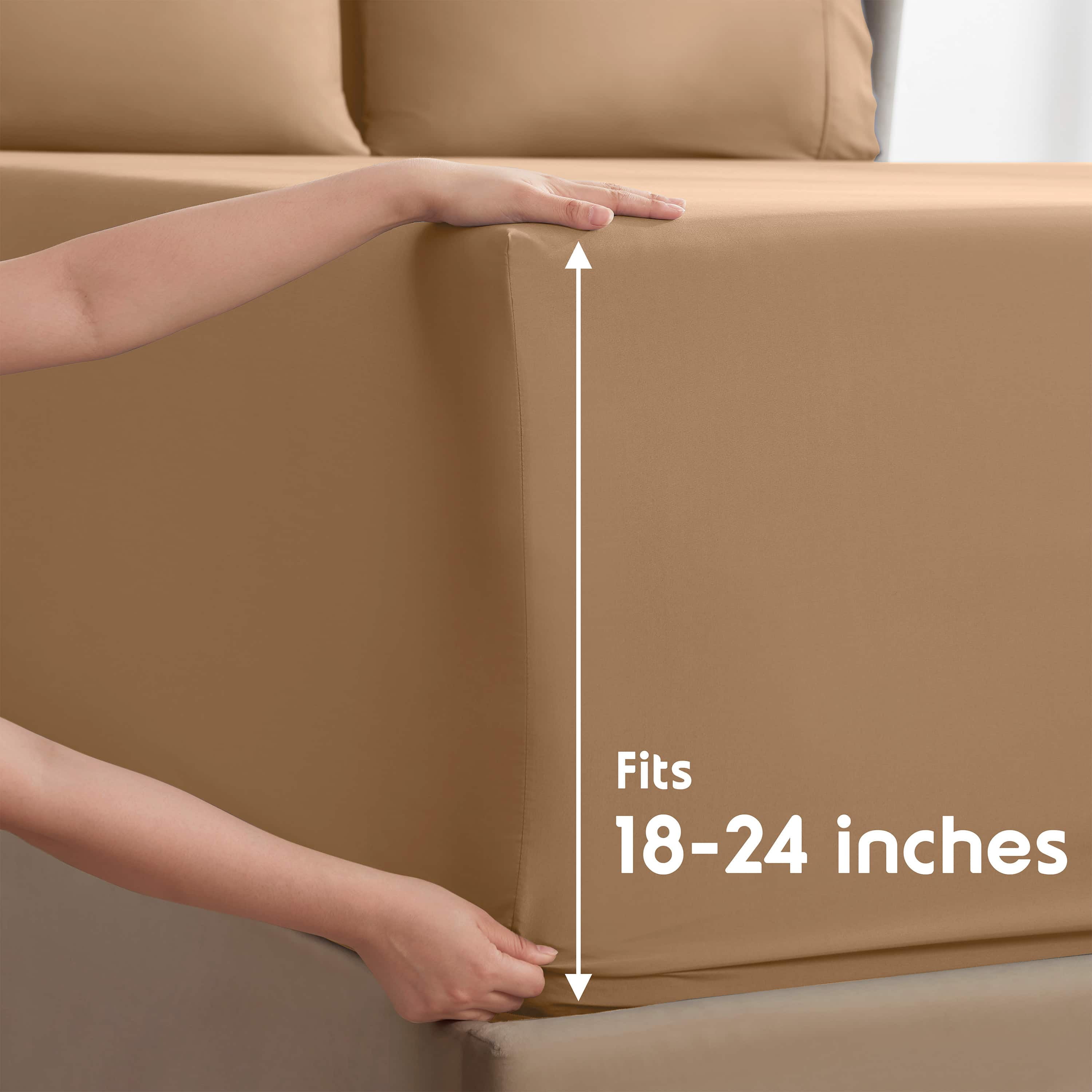 LammaLoe Extra Deep Pocket Split King Sheets set, Fits 18"-24" Mattress, 7 Piece Soft Microfiber Bed Sheet Sets, Mocha Light Brown