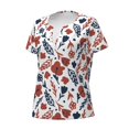 thumbnail image 2 of Naloa Red Blue Leaves Print T-Shirts Short Sleeve V Neck Tees for Women Fashion Tops Trendy Lightweight Soft Casual Summer Outfits Clothes, 2 of 5