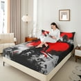 thumbnail image 4 of jejeloiu Japanese Samurai Bed Sheets,Gray Splashing Ink King Sheets,Red Moon Sheet Set For Adults,Microfiber Bedroom Decor,4 Pieces, 4 of 7