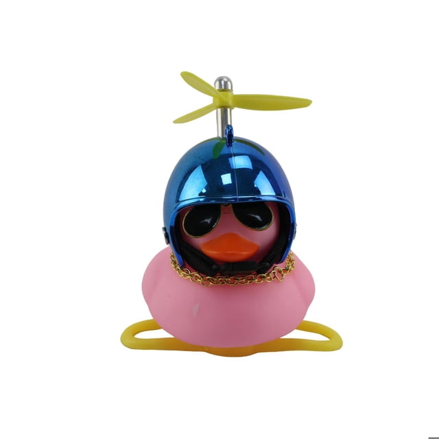 Pato Decorativo Rosa Con Casco Cromado Azul