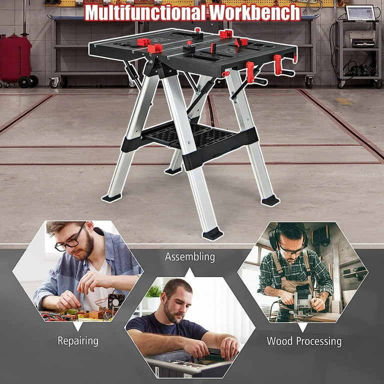 Portable Workbench Folding Work Table Sawhorse with Adjustable