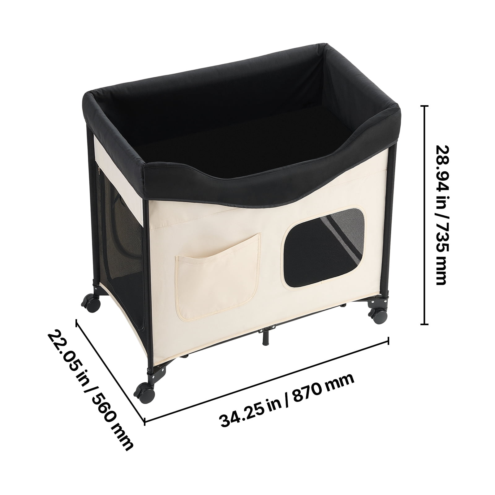 KFFKFF Double-Layer Pet Bed with Wheels, Foldable Dog Bed with Durable Oxford Cloth, Soft Velvet, Side Storage Pockets, and Storage Bag,34" X 22"