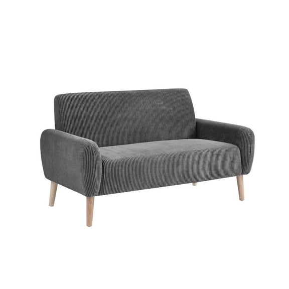 FurniFact Dark Gray Corduroy Loveseat Sofa with Splayed Legs and Track Arms