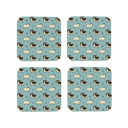

Leather Coasters Set of 4 - Cartoon Cute Goat Flower Lightweight Non-Slip Drink Coasters for Desk Anti-Scalding Desk Cup Coasters for Office Table Decor Square