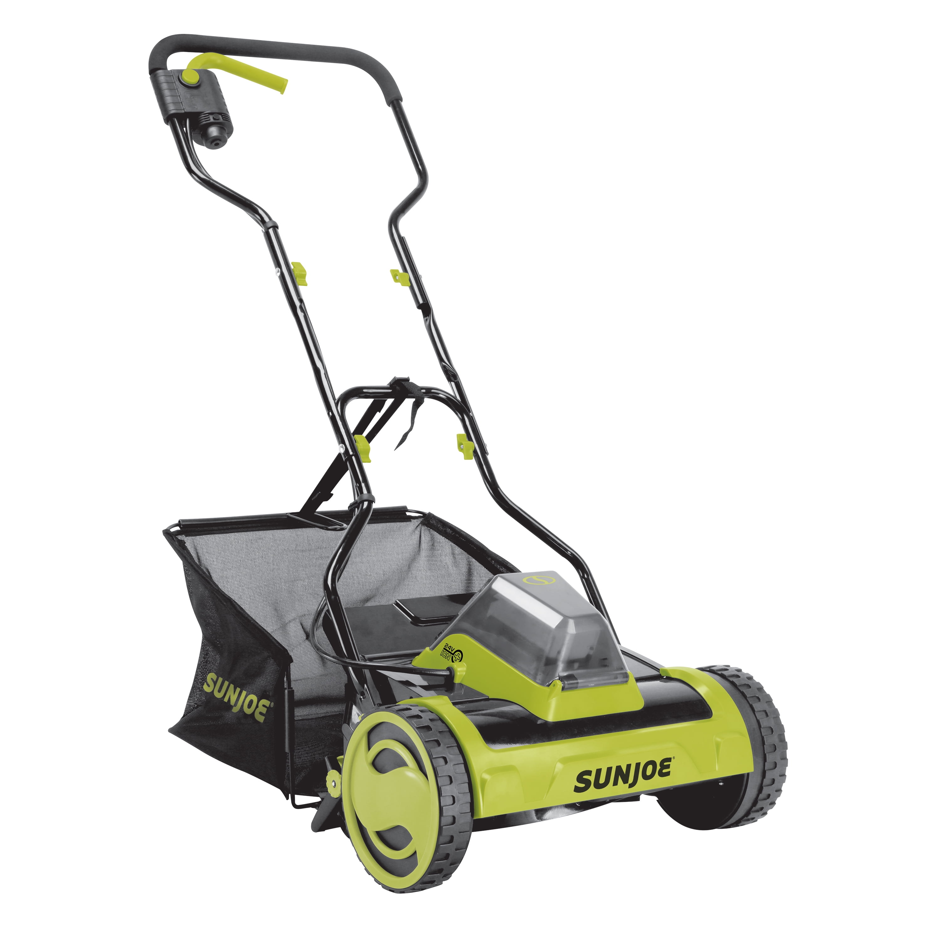 Sun Joe 24V Cordless Push Reel Lawn Mower, Battery Powered Grass Cutter for Yard, 15-Inch