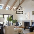 thumbnail image 6 of 2-Tier Chandelier Large Farmhouse Wagon Wheel Chandelier 20-Light Round Industrial Rustic Ceiling Pendant Lighting Fixture for Living Room, Dining Room,Kitchen Island, Foyer (Black), 6 of 10