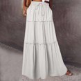 thumbnail image 2 of Gifts Dianli Skirt Midi Skirts Women's Solid Color Fall Elastic Waist Tie Pocket Ankle Length Skirt Drawstring Waist Black Fungus Edge Splice Casual Boho Midi Skirt, 2 of 8