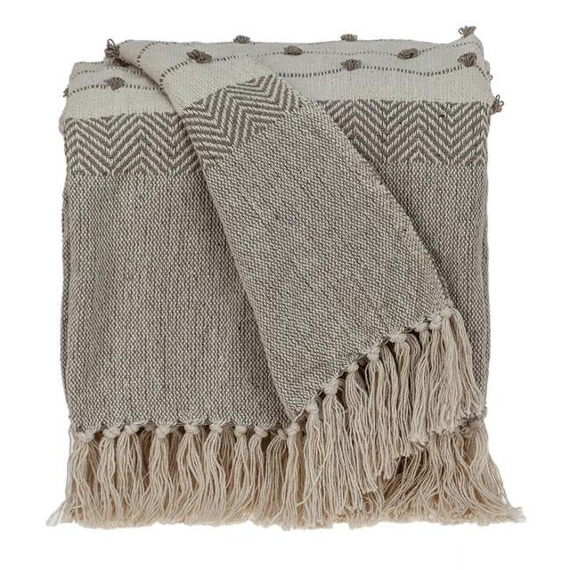HomeRoots 476223 Tufted Beige Fringed Woven Handloom Throw