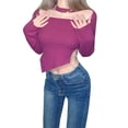 thumbnail image 4 of SAYOO Tops cortos para mujer Color sólido Hollow-Out Manga larga Irregular Tops SAYOO Moda, 4 of 10