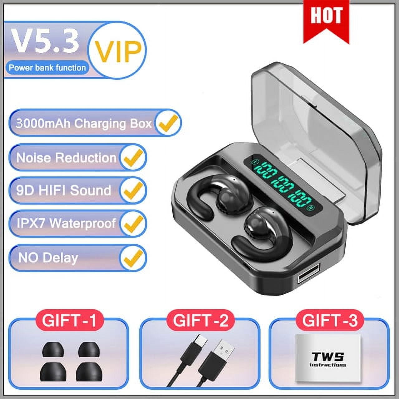 Sports Bluetooth Headphones With Mic Ipx5 Waterproof Bone Conduction Ear Hooks Tws Wireless Earphones Hifi Stereo Music Earbuds - Earphones & Headphones
