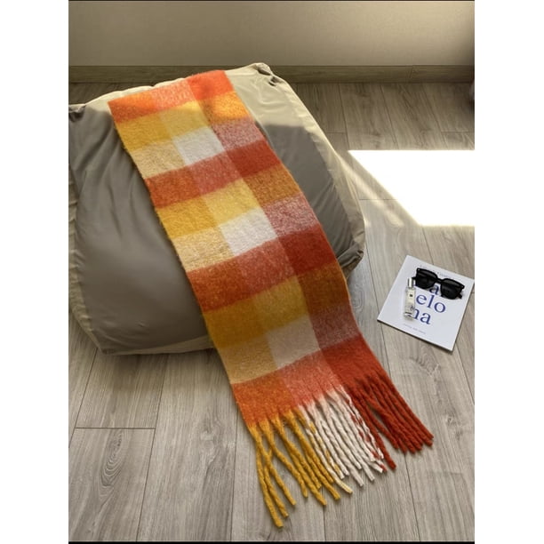 Nvzi Bufanda a cuadros, bufandas gruesas, bufanda de manta gruesa y cálida de gran tamaño para invierno, color naranja AC