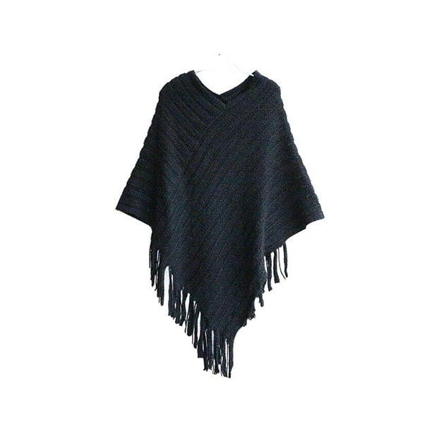 Luxsea - Womens Knit Tassel Cape Shawl Smock Fringe Poncho Oblique ...