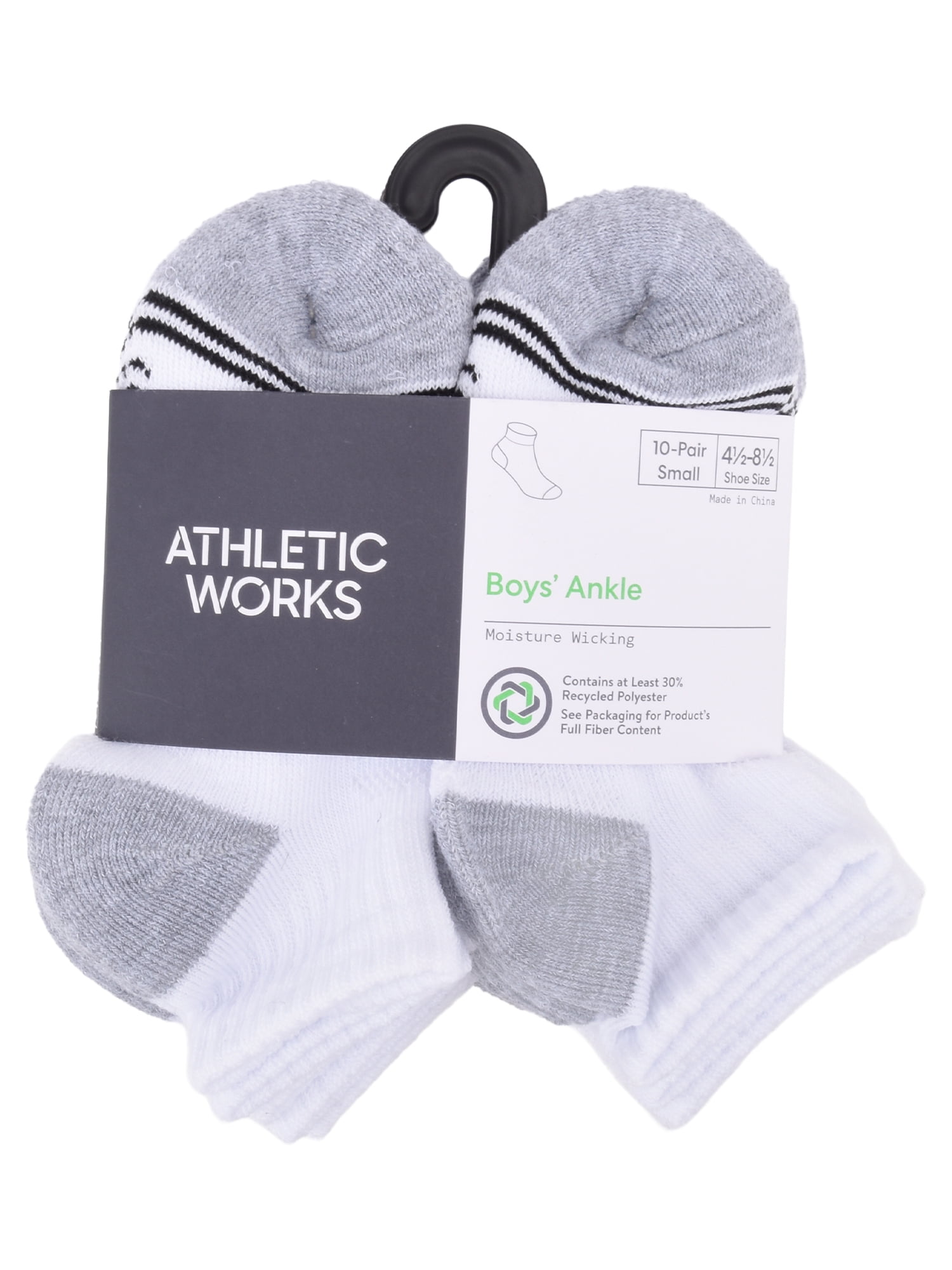 Athletic Works Boys Cushioned Ankle Socks 10-Pack Sizes Small to Large