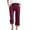 Wine, variant on POIUYTR Women's Summer Cotton Capri Pants Casual Flat Button Zipper Cropped Patns Work Straight Leg Trousers