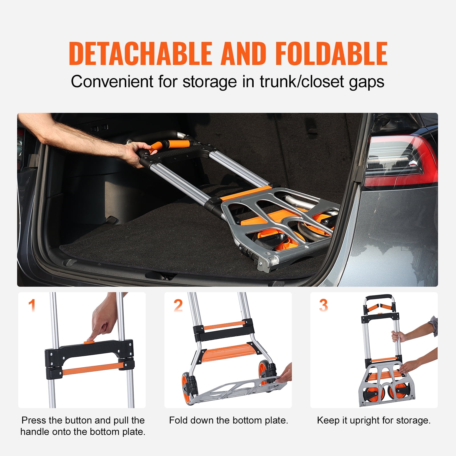 VEVOR Folding Hand Truck, 309 lbs Load Capacity, Aluminum Portable Cart, Convertible Hand Truck and Dolly with Telescoping Handle and PP+TPR Wheels, Ultra Lightweight Super Strong