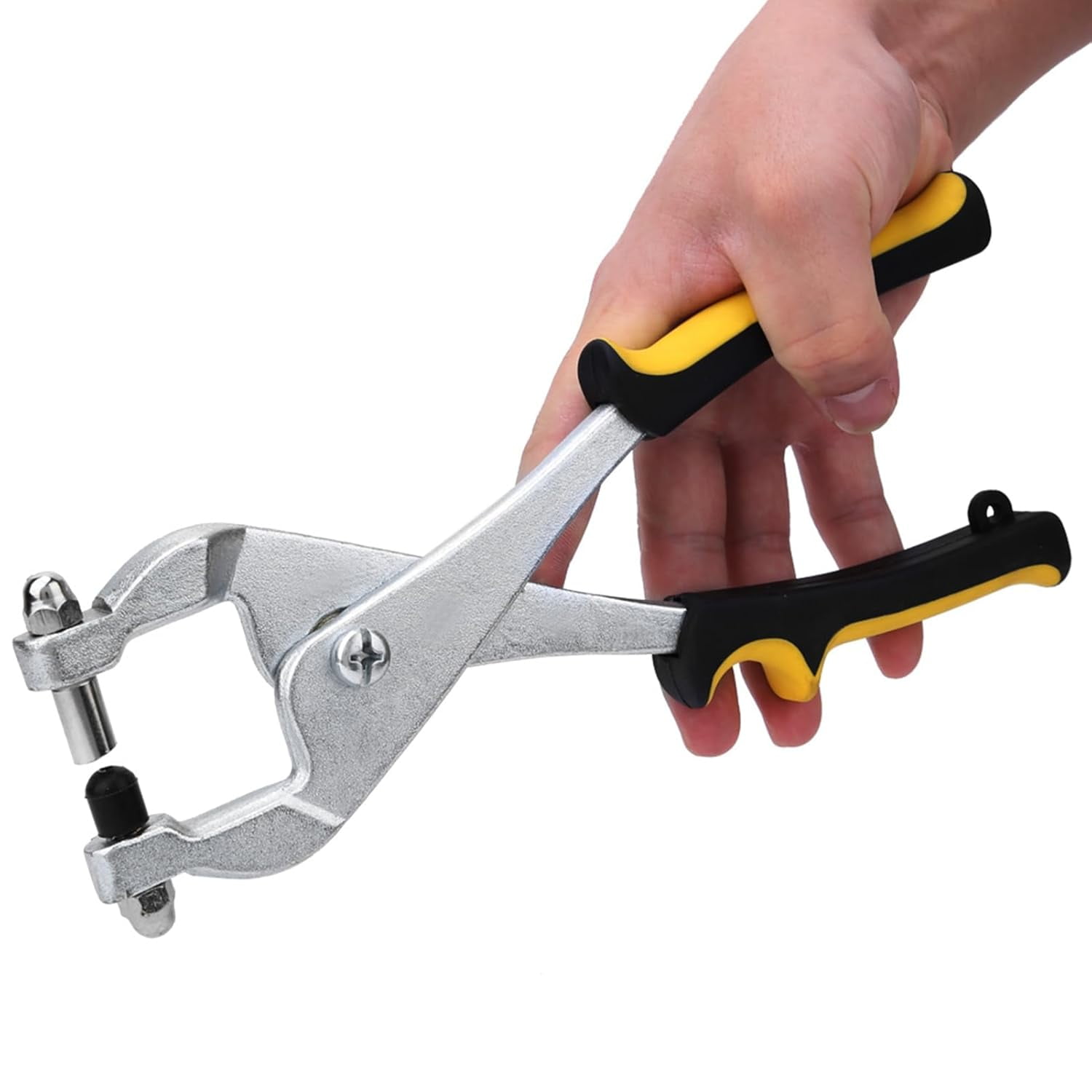 DERALAON 9.57 Inch Ceiling Grid Punch Pliers, 1/8 Inch (3.27mm) Metal Hole Punch Tool for Drop Ceiling Grid, Ergonomic Hand Punch Kit for Thin Metal Sheet & Hardware Processing