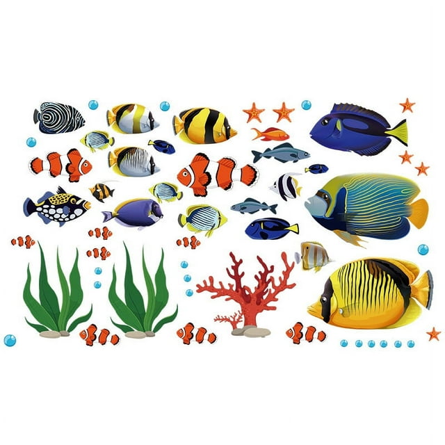 Pegatinas de pared de peces bajo el mar, calcomanías decorativas para pared, arrecife de Coral, pez, pared Sti