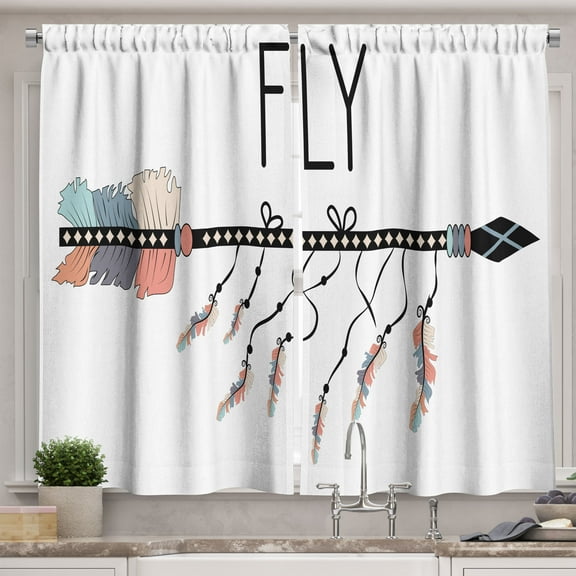 Ambesonne Cartoon Kitchen Curtains, Native Arrow Feather, 55"x24", Charcoal Grey Multicolor