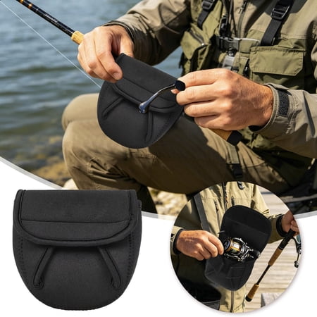 Reel Neoprene Sleeve Lightweight Baitcaster Cover With Hook Loop Closure Protective Reel Cover For Reels Tackle Storage Large Ice Sled Clam 560 Glass Beads Ice Forceps Terminal Tackle Storage Tackle