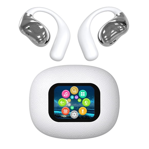 True Wireless Open Ear Bluetooth Earbuds, Waterproof Touch Screen Display Bluetooth 5.4mm Driver Ergonomic Non Insert Design, Intelligent Touch Screen Open Bluetooth Earphones for Running Fitness