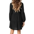 thumbnail image 3 of TheFound Robe Femme Couleur Unie Sexy Col en V Manches Longues Plissée une-Pièce, 3 of 8