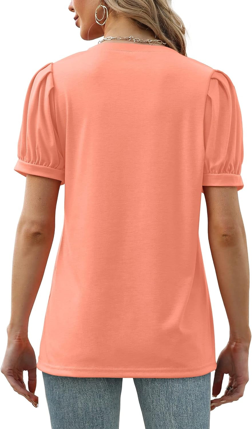 Cegerne Women's Summer V-Neck T-Shirt - Loose Fit Puff Short Sleeve Casual Top (XS-3XL) - View #7