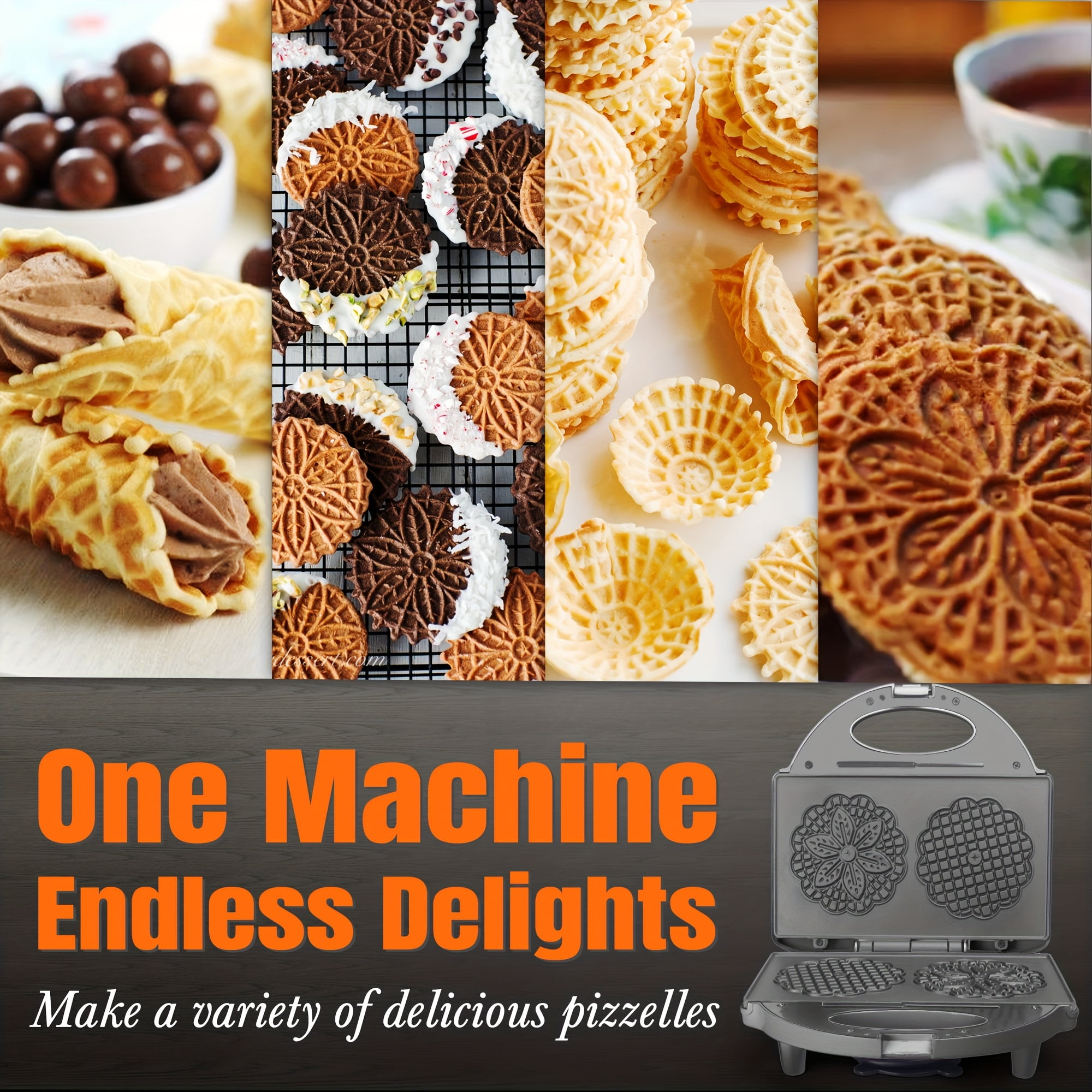 Electric Italian Pizzelle Maker with Snowflake Pattern, Nonstick Waffle Iron for Homemade Cookies & Waffles, Compact Appliance, Recipe Included