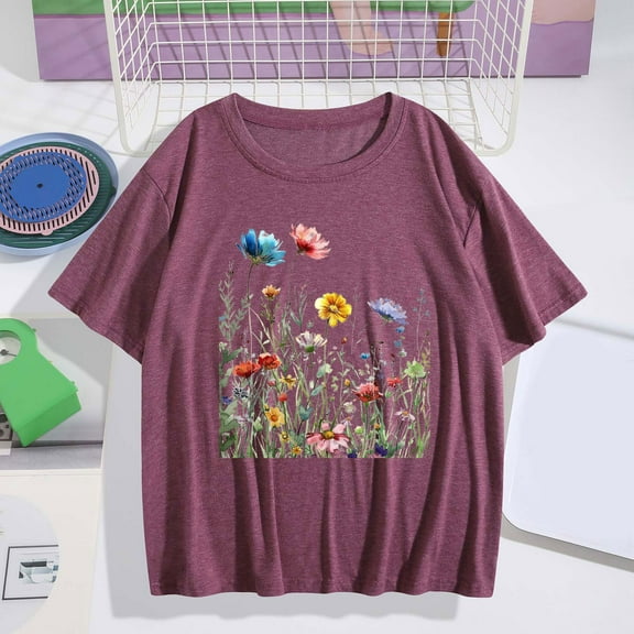 Busydd Tshirts Shirts for Women Casual Fashion Print Graphic Tees for Women Crewneck Short Sleeve Summer Tops Comfortable Versatile Going Out Tops M