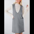 thumbnail image 4 of Vestido Corto de Punto Liso Sin Mangas con Cuello en V y Bolsillos para Mujer Gris Oscuro XL, 4 of 10