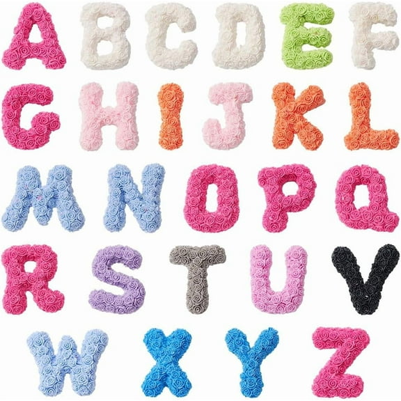 52Pcs 26 Styles Letter Cabochon Alphabet Resin Charms Flatback Random Mixed Color Rose Flower A to Z Initial Cabochon for DIY Craft Phone Case Jewelry Making Scrapbooking Decor Accessories colorful