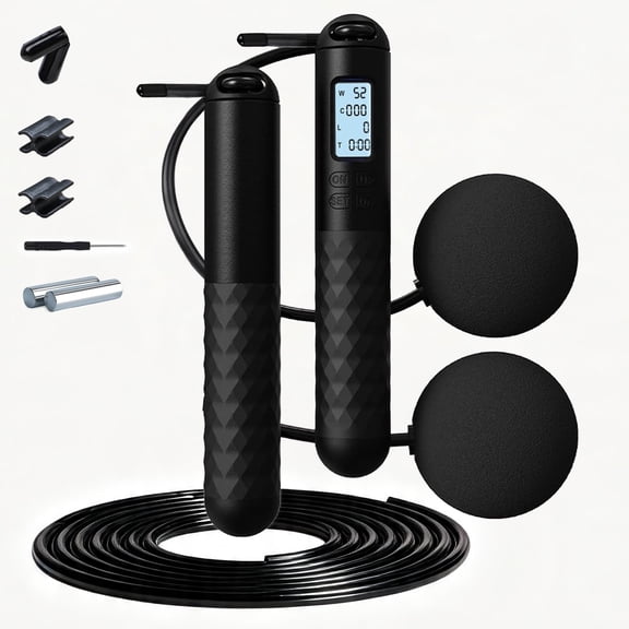 JILhome Weighted Jump Rope, 9.8 FT Adjustable Skipping Rope with Counter, Cordless Jump Rope with Large Cordless Ball for Gym, Fat Burning, Home Workout Equipment, Women, Men, Black