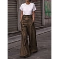 thumbnail image 3 of Women'S Faux Leather Pants PU High Waist Wide Leg Pants with Pockets Pleated Going Out Trousers Dark Brown XL, 3 of 6
