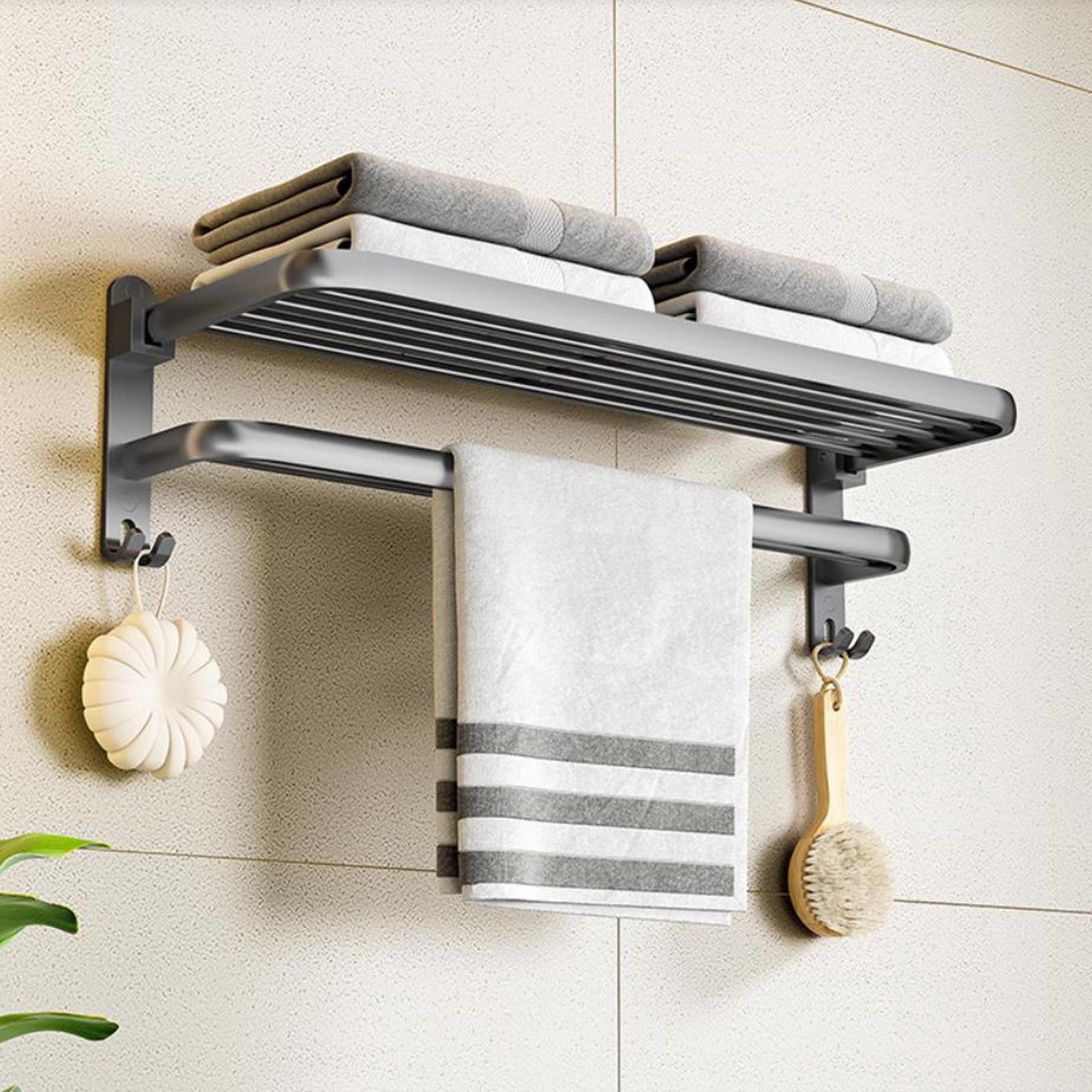 LELUXE Bathroom Towel Rack Shelves - SUS304 Stainless Steel Rustproof with  Double Towel Bar & 5 Hooks, Shower Room Organizer, Shelf Holder, Bathroom
