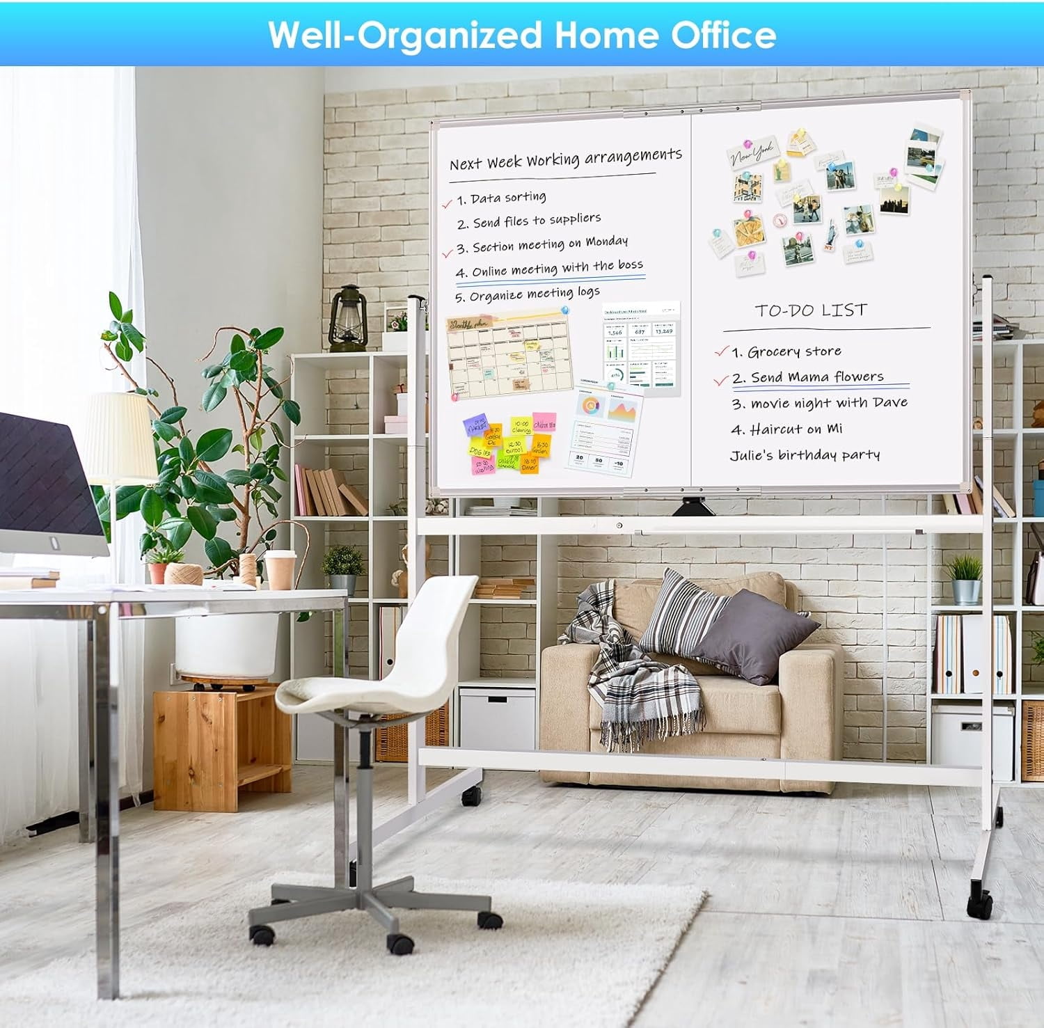 Maxtek Rolling Whiteboard, 48x36 Large Magnetic White Board with Stands, Double-Sided Dry Erase Board on Wheels for Homeschool, Office, School