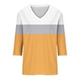 thumbnail image 6 of Timegard Tops for Women Trendy 3/4 Sleeve V Neck Color Block Drop Shoulder Casual Loose Comfy Blouse, 6 of 7