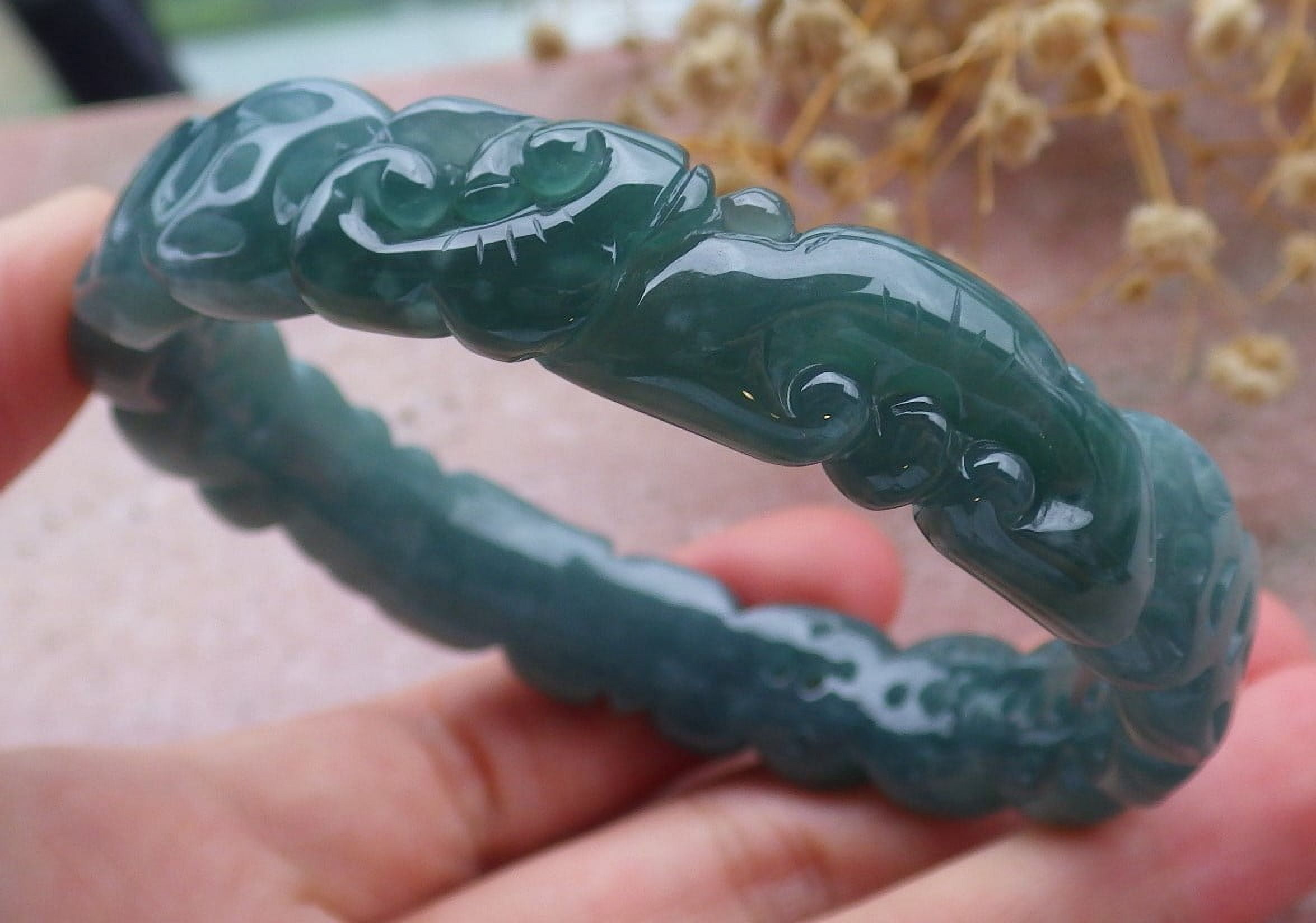 Icy Green Natural A JADE Jadeite Money Coin Ruyi Bangle Bracelet 59 mm 679479 TN