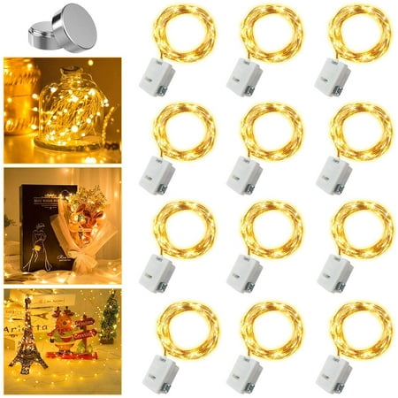 12 Pack Fairy Lights Battery Operated, 3 Speed Modes, Extra 12 Batteries for Replacement, 7Ft 20 LED Mini String Lights, Waterproof Copper Wire, Twinkle Firefly Lights for Bottle, Flower etc