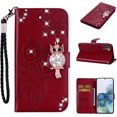 thumbnail image 7 of case for Samsung Galaxy S21 Case for Women, Glitter Bling Diamond PU Leather Wallet Phone Case with Wsrist String Full Body Protective Flip Cover for Samsung Galaxy S21 Owl Red, 7 of 7