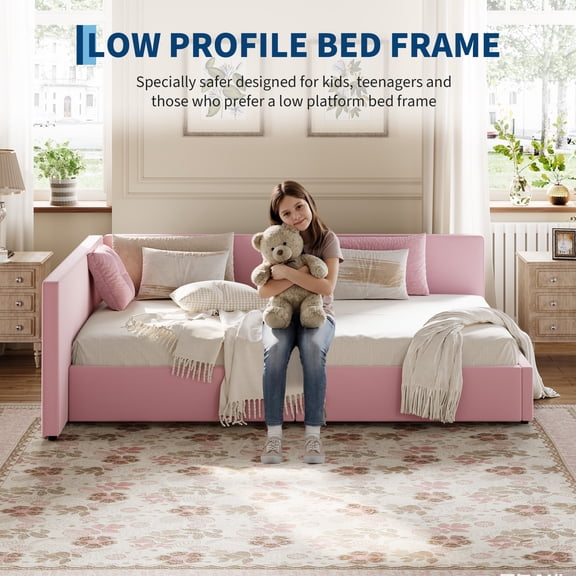 Velvet Twin Daybed Frame with Extended Headboard & Guardrails for Bedroom or Guest Room