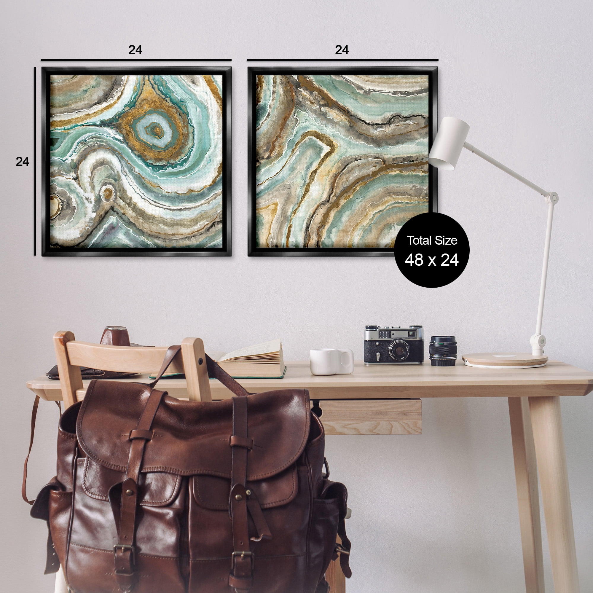Stupell Industries Swirling Agate Pattern Abstract Painting Black Floater Framed Canvas Art Print Wall Art, 25 x 25, Set of 2