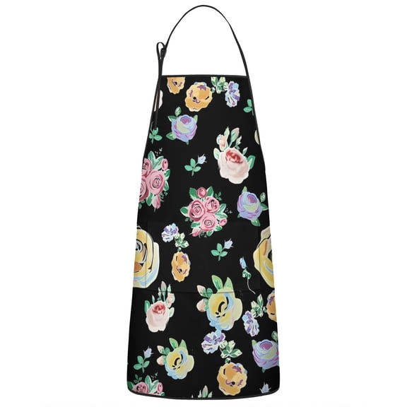 Pioneer Flower Floral Print Pattern Apron-Garden Aprons for Women with Pockets-Cotton Linen Waterproof Kitchen Cooking Gardening Aprons Adjustable for Kitchen,Cooking,BBQ and Salon 33x27 Inch