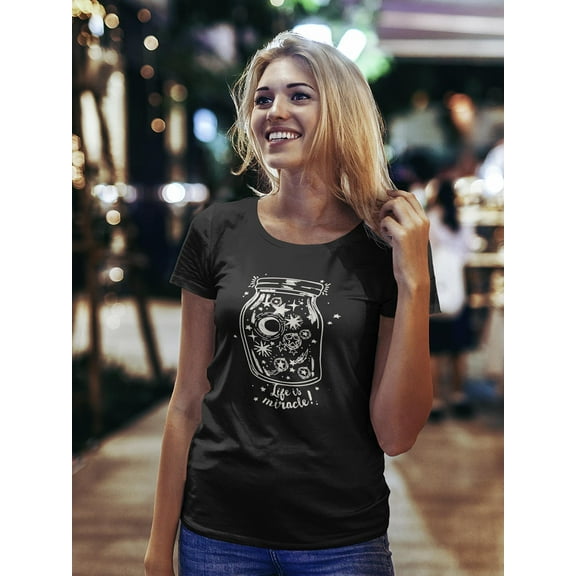 Life Is Miracle! Jar With Stars T-Shirt Women -Image by Shutterstock, Female Medium