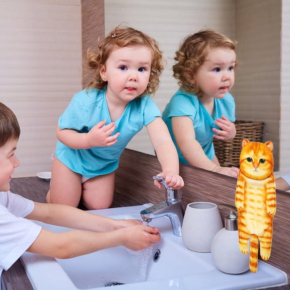 HKEJIAOI 5.9*23.6In Funny Cat Hand Towel for Bathroom Kitchen Super Absorbent Soft Hanging Washcloth Housewarming Gift for Cat Lovers