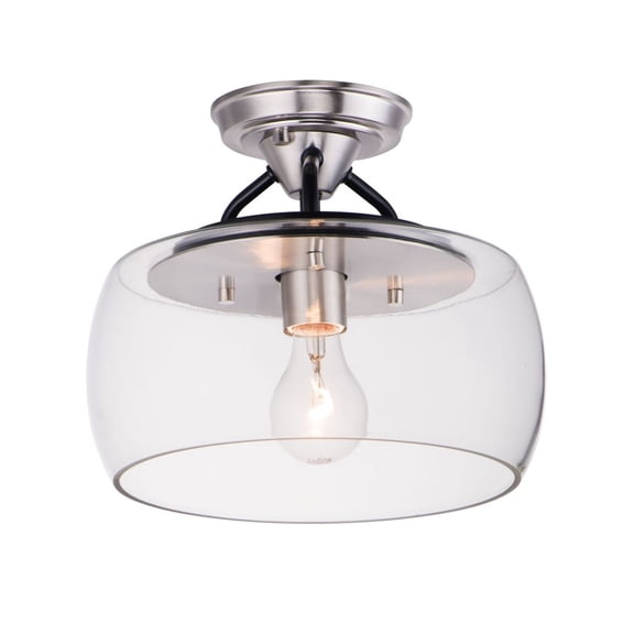 Maxim 26129CLBKSN 11 in. Goblet One-Light Semi-Flush Mount Ceiling Light, Black & Satin Nickel