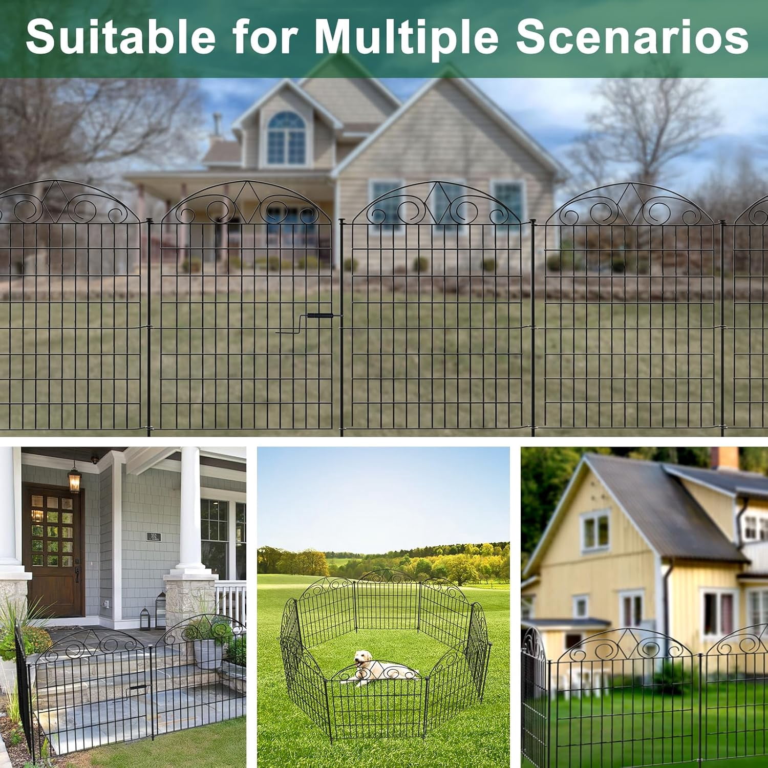 LOVE STORY 10 Panels No Dig Decorative Garden Fence Animal Barrier Fencing Metal Wire Panel Border Patio Dog Rabbits Ground Stakes Fencing, 24ft(L) x 32in(H)