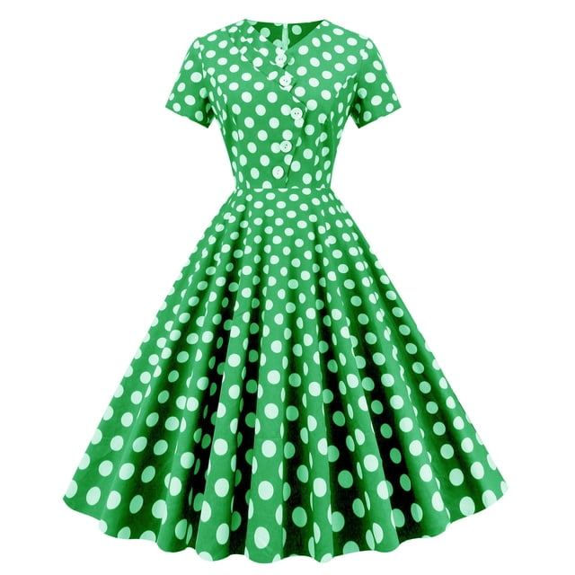 Vestidos Para Mujer Midi Vestidos de Moda Casual Erógeno Cuello en V Retro Asimétrico Cuello Vestido de Lunares Odeerbi ODB168051
