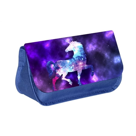 Additional Zippered Pockets - Galactic Unicorn - Blue Girls Blue Pencil Case - Pencil Bag - with 2 Zippered Pockets