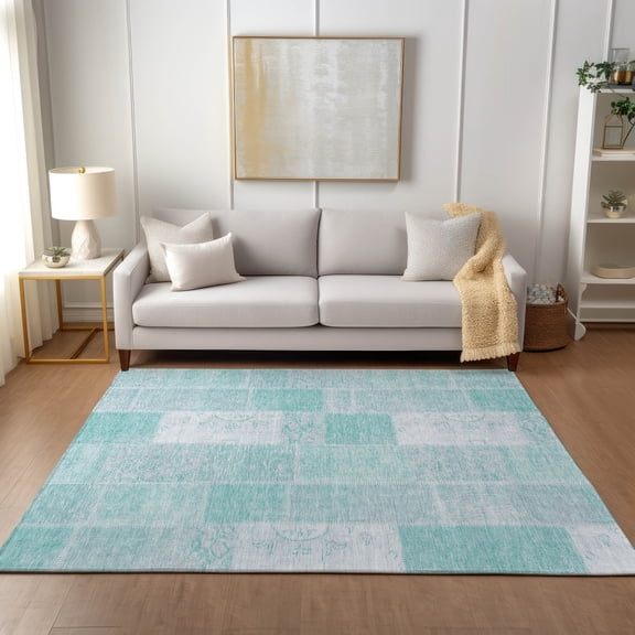 Addison Rugs Chantille Indoor/Outdoor Traditional Patchwork Aqua Washable Rectangle Rug, 8' x 10'