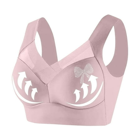 Ousvtion Clearance Deals Daisy Bras for Womens Bow Diamond Bralette Full-Coverage Wireless Lingerie Push Up Bra with Support Lifting Seamless Mesh Bralettes Pink 3X-Large