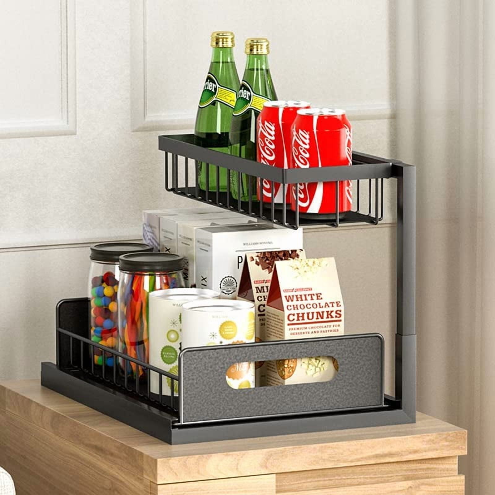 TEXIJUSO Under Sink Organizer and Storage, 2 Tier Rustproof Under Cabinet Storage, Sliding Kitchen Sink Organizer for Kitchen Bathroom